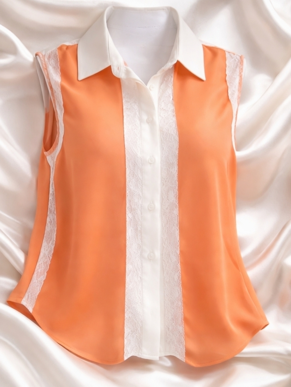 Romeo & Juliet Coutour Blouse Orange with Ivory Lace Details Size Medium